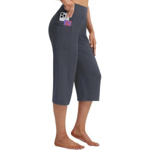 imagebaleaf Capri Pants for Women with Pockets High Waist Yoga Capris Pant Loose Straight Leg for Casual SummerDark Gray