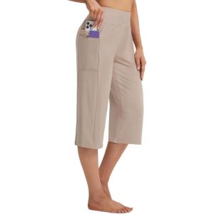 imagebaleaf Capri Pants for Women with Pockets High Waist Yoga Capris Pant Loose Straight Leg for Casual SummerKhaki