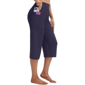 imagebaleaf Capri Pants for Women with Pockets High Waist Yoga Capris Pant Loose Straight Leg for Casual SummerNavy Blue