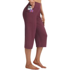imagebaleaf Capri Pants for Women with Pockets High Waist Yoga Capris Pant Loose Straight Leg for Casual SummerWine Red