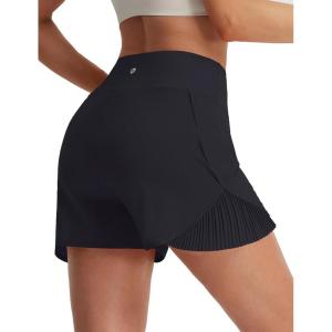 imagebaleaf Womens Athletic Running Shorts 3 High Waisted Quick Dry Lightweight Ruffled Workout Gym Shorts with LinerBlack