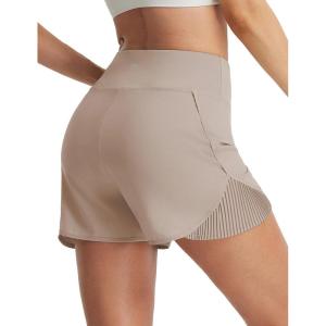 imagebaleaf Womens Athletic Running Shorts 3 High Waisted Quick Dry Lightweight Ruffled Workout Gym Shorts with LinerKhaki
