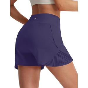 imagebaleaf Womens Athletic Running Shorts 3 High Waisted Quick Dry Lightweight Ruffled Workout Gym Shorts with LinerNavy Blue
