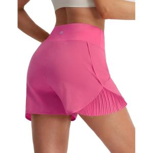 imagebaleaf Womens Athletic Running Shorts 3 High Waisted Quick Dry Lightweight Ruffled Workout Gym Shorts with LinerPink