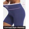 imagebaleaf Biker Shorts for Women High Waist Tummy Control with Pockets Yoga Workout Gym Bike Shorts No Front SeamBlueWhite