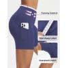 imagebaleaf Biker Shorts for Women High Waist Tummy Control with Pockets Yoga Workout Gym Bike Shorts No Front SeamBlueWhite