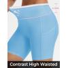 imagebaleaf Biker Shorts for Women High Waist Tummy Control with Pockets Yoga Workout Gym Bike Shorts No Front SeamEthereal BlueWhite