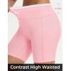 imagebaleaf Biker Shorts for Women High Waist Tummy Control with Pockets Yoga Workout Gym Bike Shorts No Front SeamPinkWhite