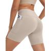 imagebaleaf Crossover Biker Shorts Women 6 High Waisted Yoga Shorts with Pockets Bike Workout Spandex CompressionKhaki