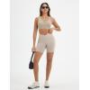 imagebaleaf Crossover Biker Shorts Women 6 High Waisted Yoga Shorts with Pockets Bike Workout Spandex CompressionKhaki