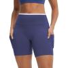 imagebaleaf Biker Shorts for Women High Waist Tummy Control with Pockets Yoga Workout Gym Bike Shorts No Front SeamBlueWhite