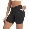 imagebaleaf Crossover Biker Shorts Women 6 High Waisted Yoga Shorts with Pockets Bike Workout Spandex CompressionBlack