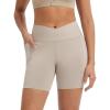 imagebaleaf Crossover Biker Shorts Women 6 High Waisted Yoga Shorts with Pockets Bike Workout Spandex CompressionKhaki