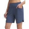 imagebaleaf Womens 7 Ultral Soft Bermuda Shorts High Waisted Casual Short Pockets Athletic Yoga Lounge WalkingHeather Navy Blue