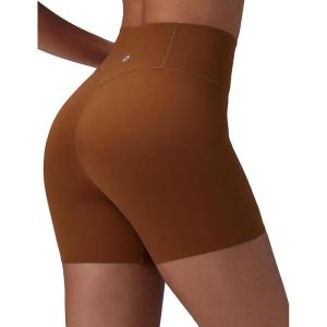 imagebaleaf Freeleaf Broadway Womens Biker Shorts with Pockets Dance Yoga Workout Gym Running 5 High Waist Short PantsBrown