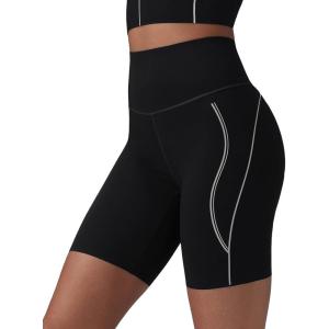 imagebaleaf Freeleaf Broadway Womens Biker Shorts with Pockets Dance Yoga Workout Gym Running 8 High Waist Short PantsBlack