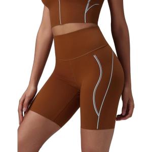 imagebaleaf Freeleaf Broadway Womens Biker Shorts with Pockets Dance Yoga Workout Gym Running 8 High Waist Short PantsBrown