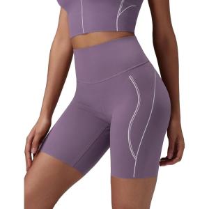 imagebaleaf Freeleaf Broadway Womens Biker Shorts with Pockets Dance Yoga Workout Gym Running 8 High Waist Short PantsPurple