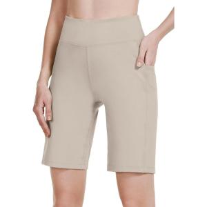 imagebaleaf Womens 10 Long Bermuda Shorts Above Knee Length with 3 Pockets Walking Athletic Workout High Rise Yoga RunningLight Khaki