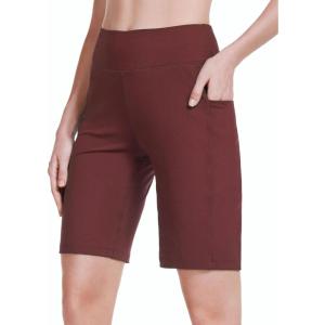 imagebaleaf Womens 10 Long Bermuda Shorts Above Knee Length with 3 Pockets Walking Athletic Workout High Rise Yoga RunningWine Red