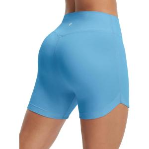 imagebaleaf Womens 5 Biker Shorts High Waisted Workout Spandex Short Tummy Control Gym Yoga Athletic with PocketEthereal Blue