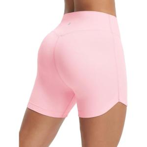 imagebaleaf Womens 5 Biker Shorts High Waisted Workout Spandex Short Tummy Control Gym Yoga Athletic with PocketLight Pink