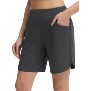 imagebaleaf Womens 7 Ultral Soft Bermuda Shorts High Waisted Casual Short Pockets Athletic Yoga Lounge WalkingHeather Black