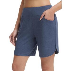 imagebaleaf Womens 7 Ultral Soft Bermuda Shorts High Waisted Casual Short Pockets Athletic Yoga Lounge WalkingHeather Navy Blue