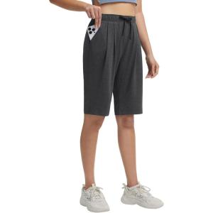 imagebaleaf Womens Bermuda Lounge Long Shorts Knee Length with Pockets High Waisted Casual Athletic Yoga ShortsHeather Black