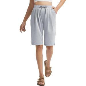 imagebaleaf Womens Bermuda Lounge Long Shorts Knee Length with Pockets High Waisted Casual Athletic Yoga ShortsHeather Light Gray
