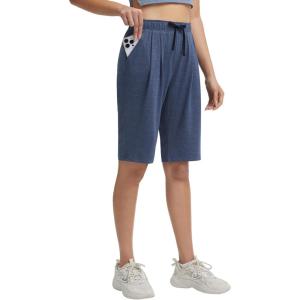 imagebaleaf Womens Bermuda Lounge Long Shorts Knee Length with Pockets High Waisted Casual Athletic Yoga ShortsHeather Navy Blue
