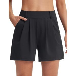 imagebaleaf Womens Dressy Casual Shorts 5 High Waisted Summer Lounge Tailored Pleated Trouser Shorts with PocketsBlack