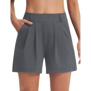 imagebaleaf Womens Dressy Casual Shorts 5 High Waisted Summer Lounge Tailored Pleated Trouser Shorts with PocketsDark Gray