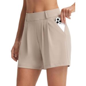 imagebaleaf Womens Dressy Casual Shorts 5 High Waisted Summer Lounge Tailored Pleated Trouser Shorts with PocketsKhaki