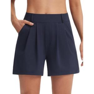 imagebaleaf Womens Dressy Casual Shorts 5 High Waisted Summer Lounge Tailored Pleated Trouser Shorts with PocketsNavy Blue