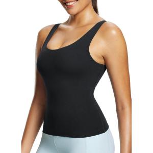 imagebaleaf Freeleaf Womens Longline Sports Bras Wirefree 3D Molded Cup Tank Tops Medium Support Yoga Workout Running BraBlack