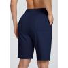 imagebaleaf Womens Bermuda Shorts Long Cotton Casual Summer Knee Length Pull On Lounge Walking Exercise Shorts with PocketsNavy Blue10 Inseam