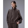 imagebaleaf Womens Yoga Loose Fit HalfZip Pullover HoodieDark Brown