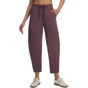 imagebaleaf Womens Barrel Pants with Zipper Pockets Drawstring Athletic Pants Elastic Waisted Casual Lounge Work TravelDark Brown