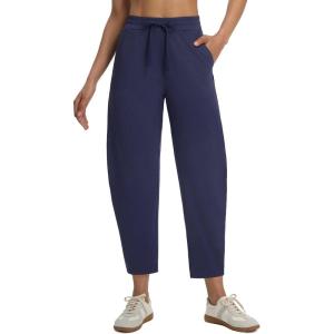 imagebaleaf Womens Barrel Pants with Zipper Pockets Drawstring Athletic Pants Elastic Waisted Casual Lounge Work TravelNavy Blue