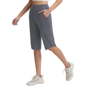 imagebaleaf Womens Bermuda Long Shorts 14 Knee Length Capris with Zipper Pockets Athletic Walking Athletic Casual SummerDark Gray
