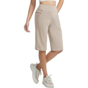 imagebaleaf Womens Bermuda Long Shorts 14 Knee Length Capris with Zipper Pockets Athletic Walking Athletic Casual SummerKhaki