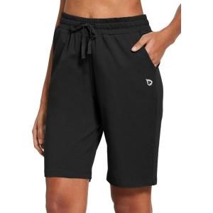 imagebaleaf Womens Bermuda Shorts Long Cotton Casual Summer Knee Length Pull On Lounge Walking Exercise Shorts with PocketsBlack10 Inseam