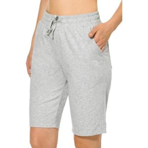 imagebaleaf Womens Bermuda Shorts Long Cotton Casual Summer Knee Length Pull On Lounge Walking Exercise Shorts with PocketsLight Grey10 Inseam