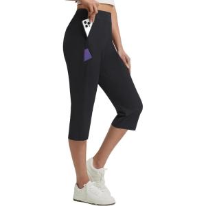 imagebaleaf Womens Dressy Capri Pants Stretch with 5 Pockets Golf Capris Work Travel Business Casual UPF 50Black