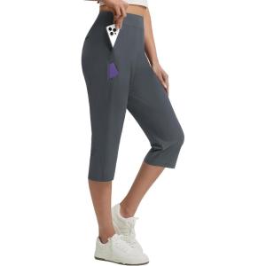 imagebaleaf Womens Dressy Capri Pants Stretch with 5 Pockets Golf Capris Work Travel Business Casual UPF 50Dark Gray
