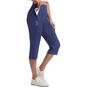imagebaleaf Womens Dressy Capri Pants Stretch with 5 Pockets Golf Capris Work Travel Business Casual UPF 50Navy Blue