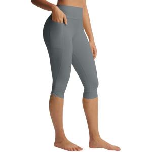 imagebaleaf Womens High Waisted Capri Leggings with Pockets Yoga Capris Pants Tummy Control Workout CasualDark Gray