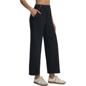 imagebaleaf Womens Wide Leg Yoga Pants 28 Dress Work Pants with Pockets Stretch High Waist Casual PantsBlack