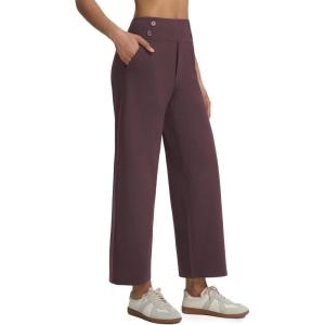 imagebaleaf Womens Wide Leg Yoga Pants 28 Dress Work Pants with Pockets Stretch High Waist Casual PantsDark Brown